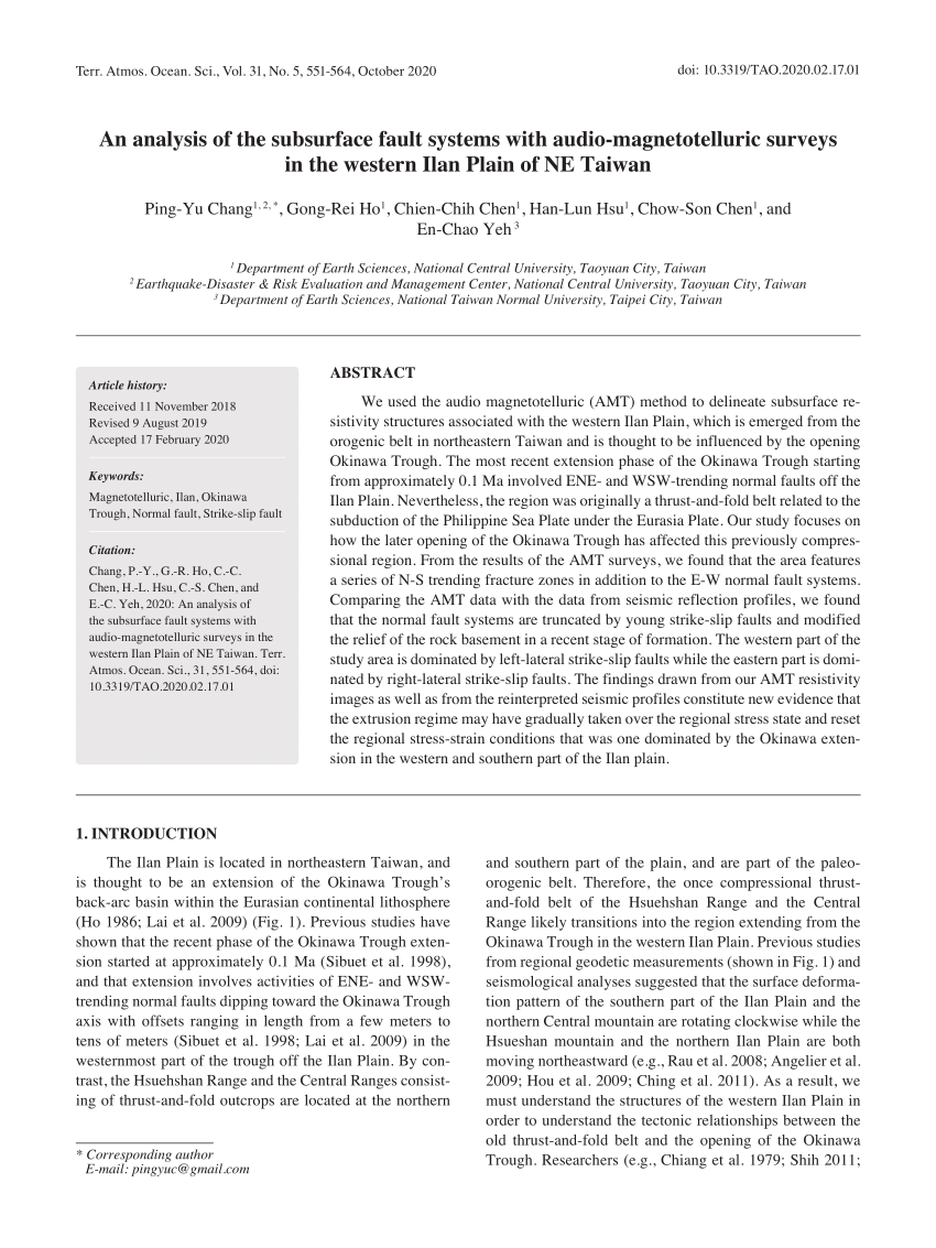 Pdf An Analysis Of The Subsurface Fault Systems With Audio Magnetotelluric Surveys In The Western Ilan Plain Of Ne Taiwan