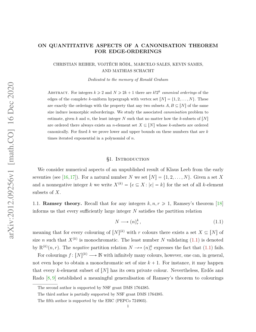 Pdf On Quantitative Aspects Of A Canonisation Theorem For Edge Orderings