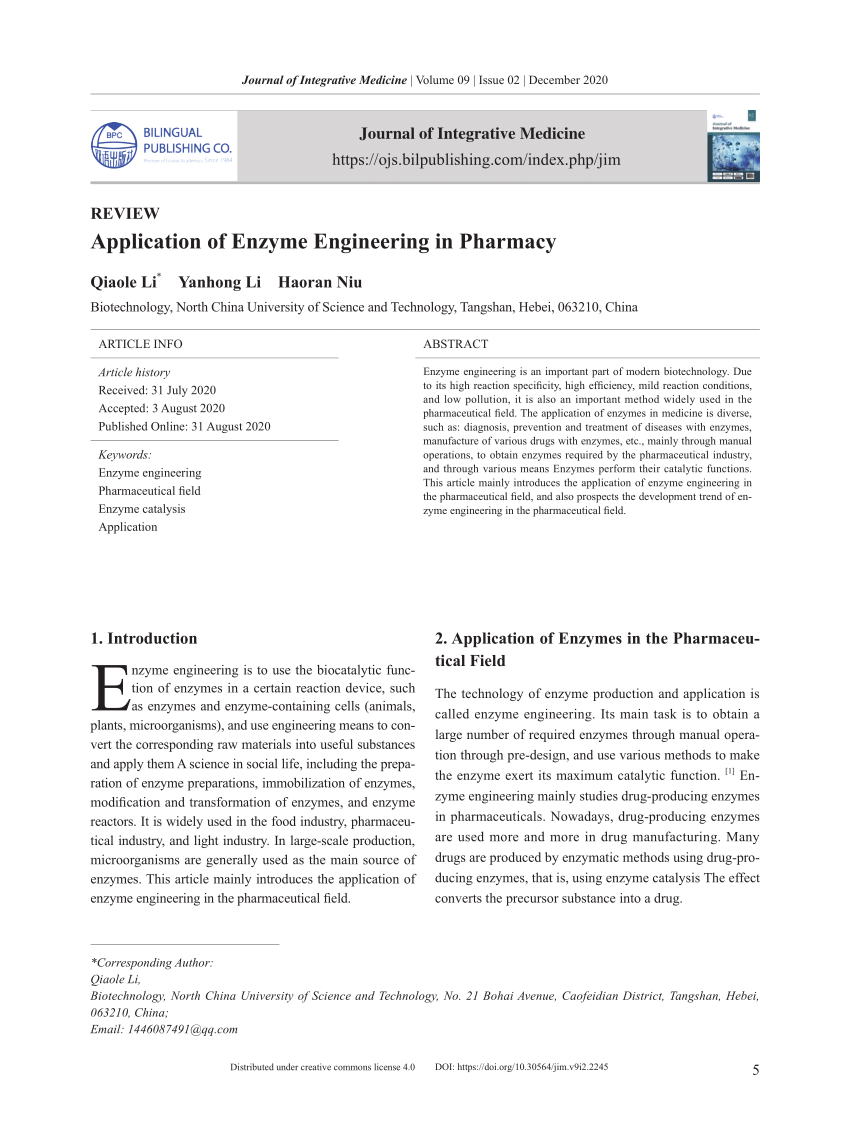 (PDF) Application of Enzyme Engineering in Pharmacy