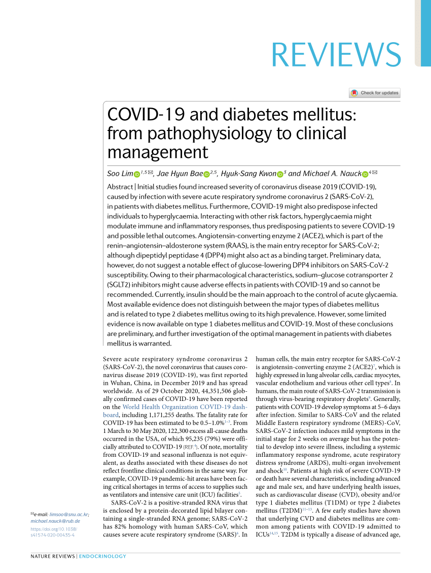covid 19 and diabetes mellitus from pathophysiology to clinical management