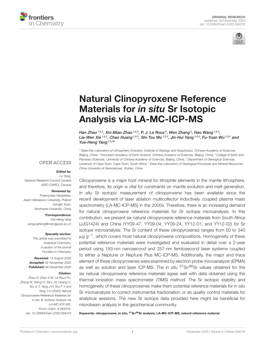 Pdf Natural Clinopyroxene Reference Materials For In Situ Sr Isotopic Analysis Via La Mc Icp Ms