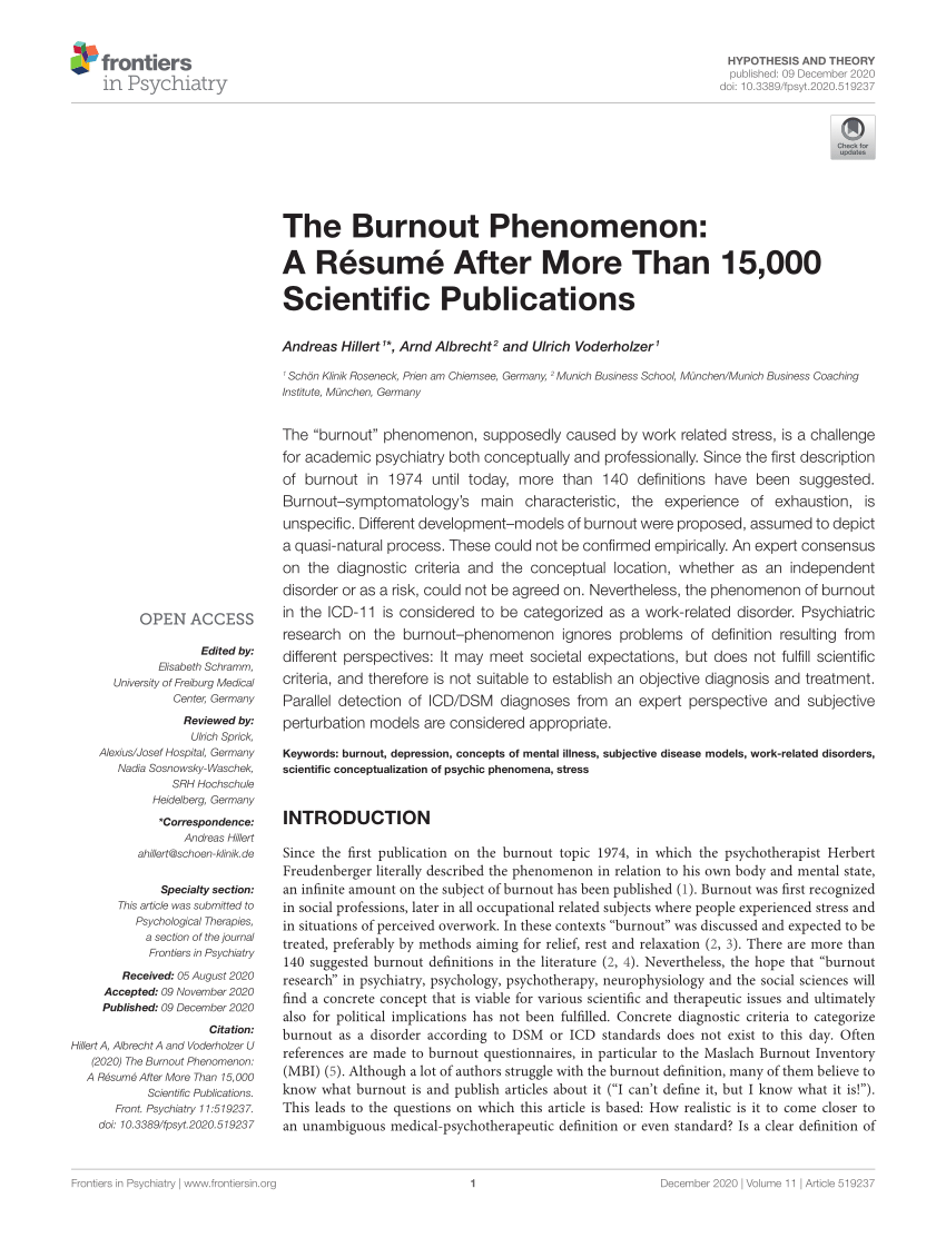 Arving bar Eastern PDF) The Burnout Phenomenon: A Résumé After More Than 15,000 Scientific  Publications