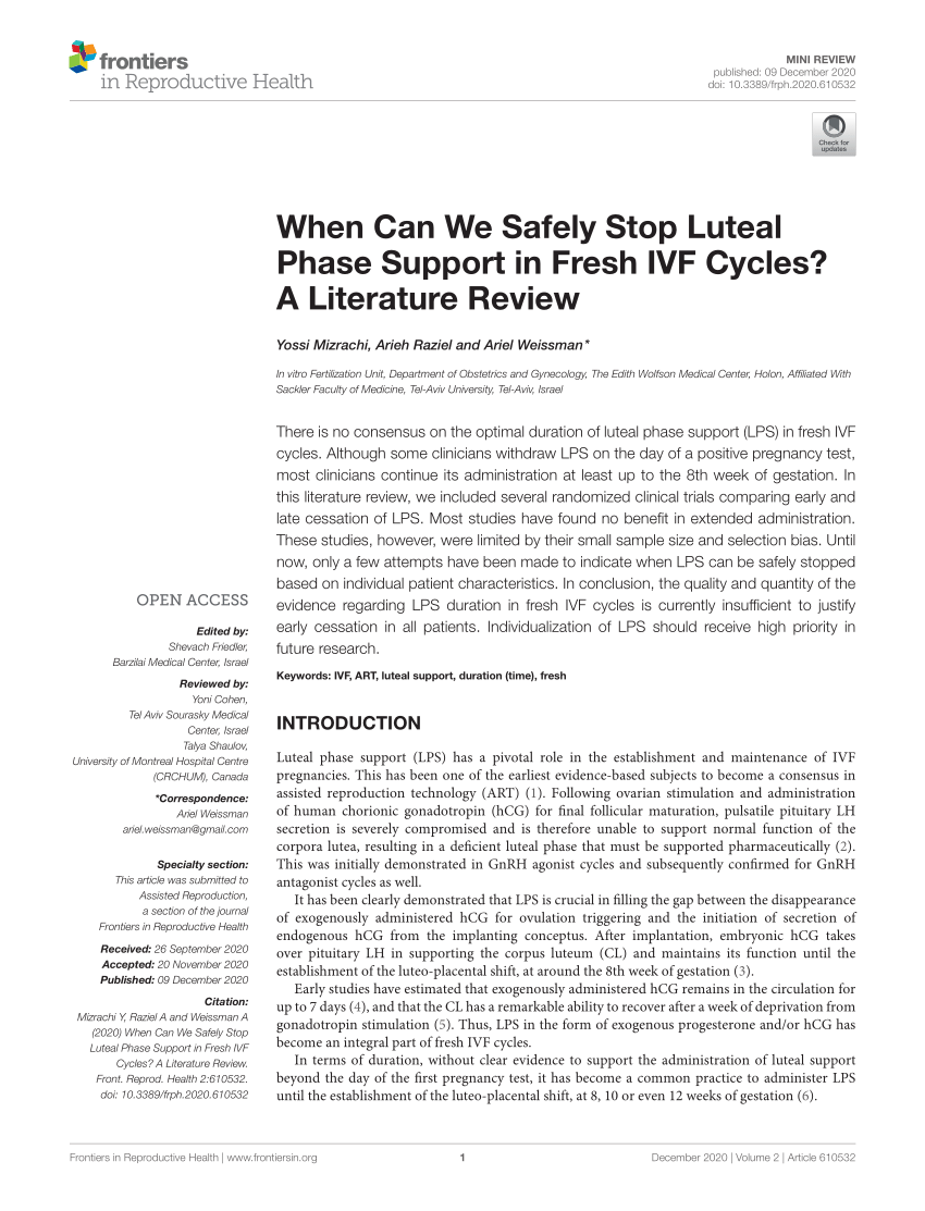 PDF) When Can We Safely Stop Luteal Phase Support in Fresh IVF Cycles? A  Literature Review