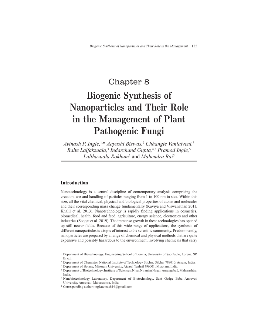 (PDF) Biogenic Synthesis of Nanoparticles and Their Role in the Management