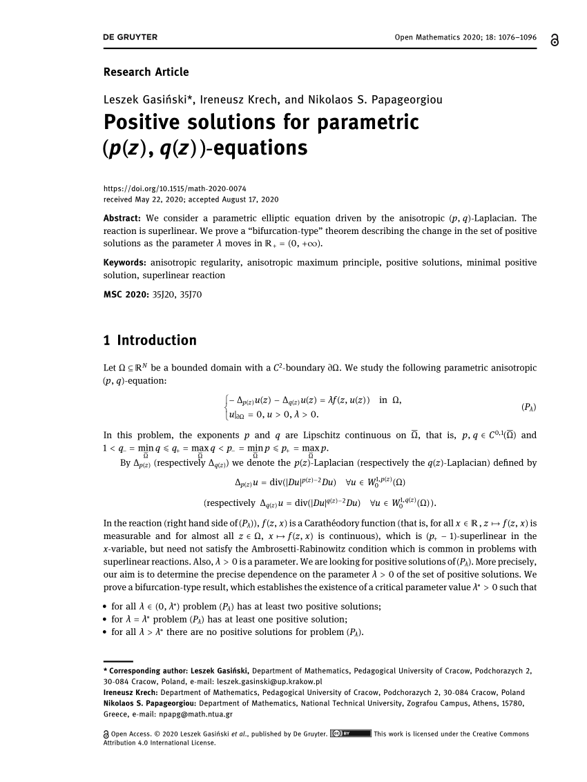 PDF) Positive solutions for parametric (p(z),q(z))-equations
