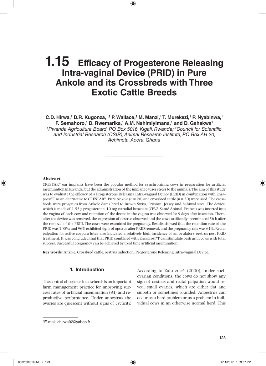 15.1. Protocol of synchronization of heats in the cow with PRID® Delta.