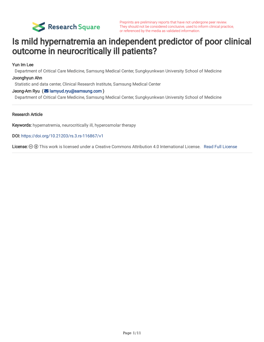 (PDF) Is mild hypernatremia an independent predictor of poor clinical ...