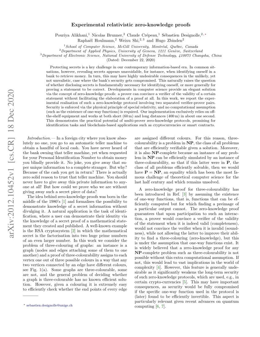 experimental relativistic zero knowledge proofs