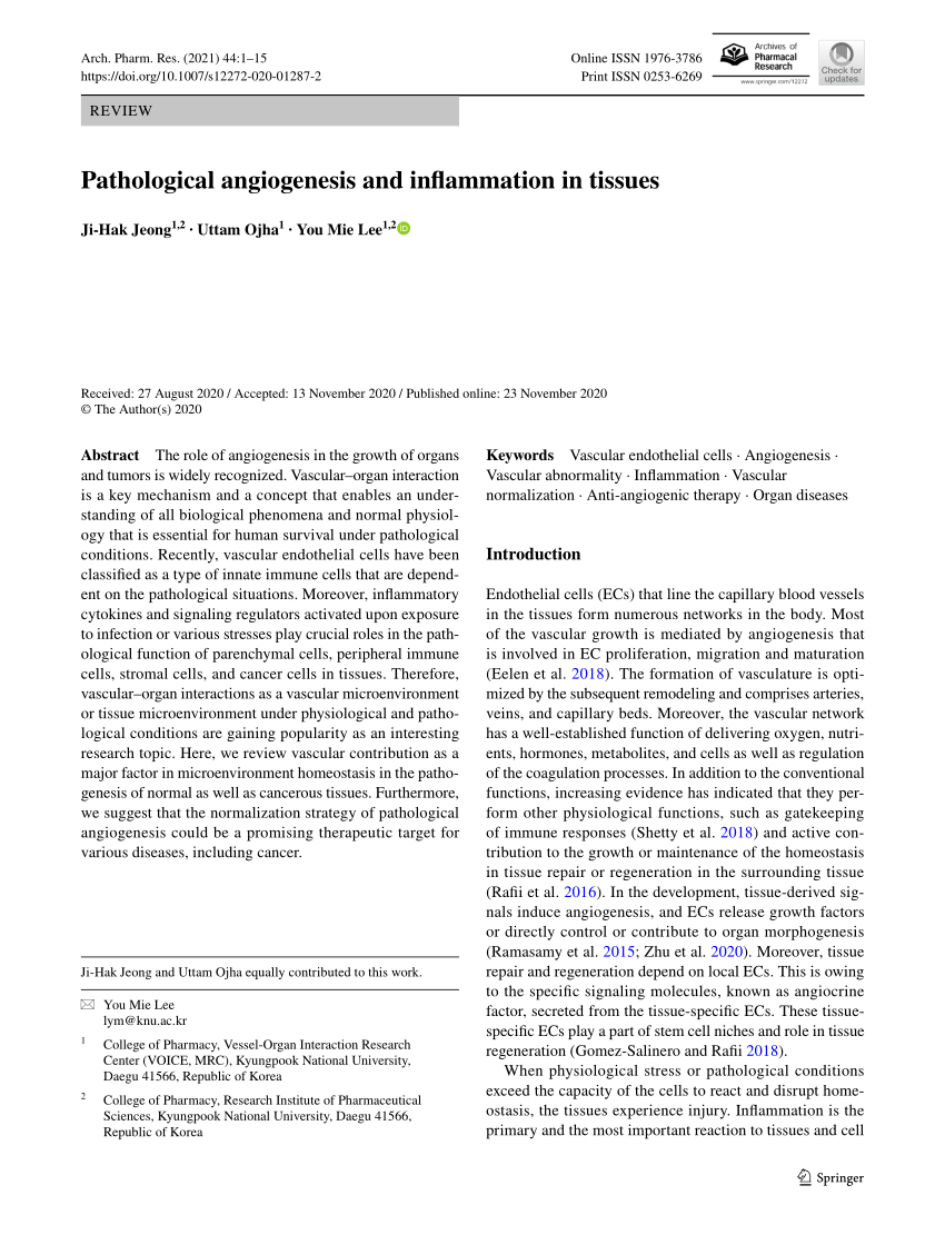 PDF) Pathological angiogenesis and inflammation in tissues