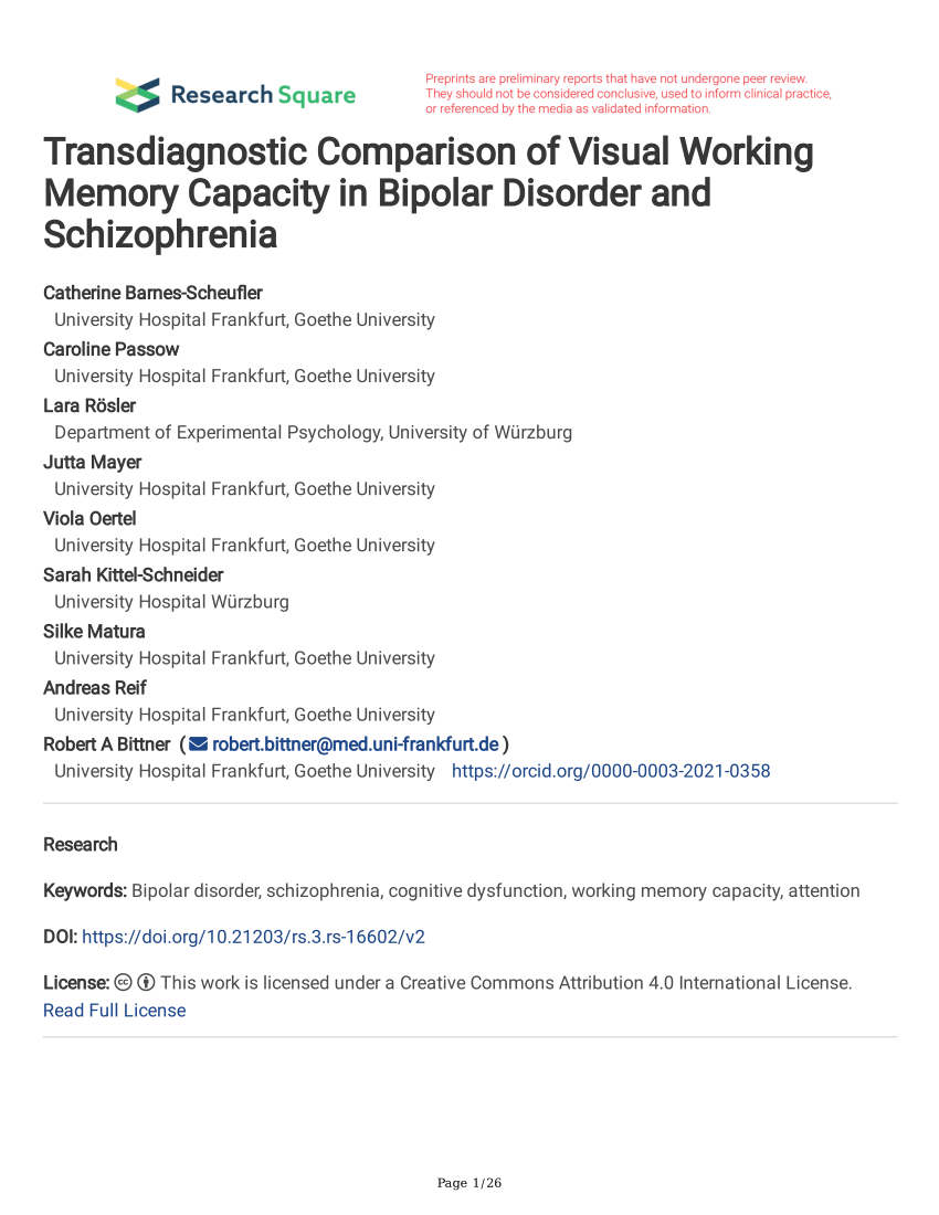 PDF Transdiagnostic Comparison of Visual Working Memory Capacity  