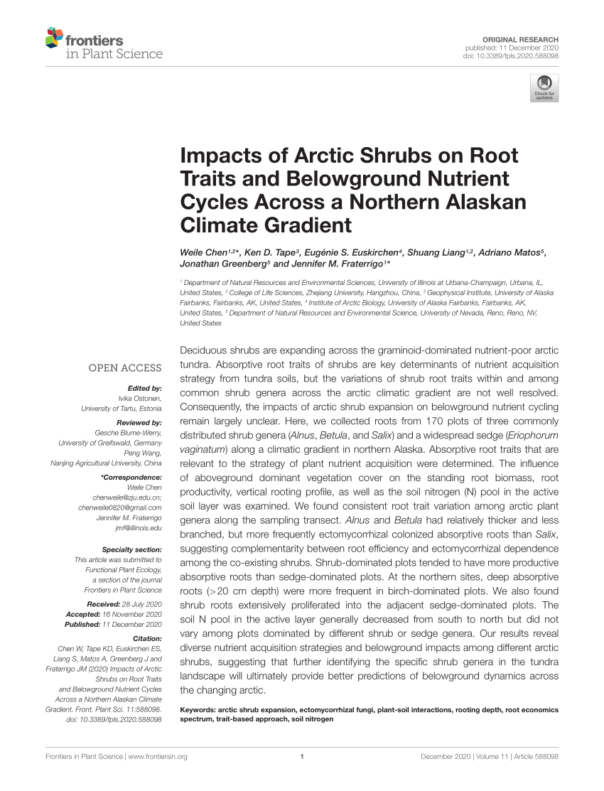 Pdf Impacts Of Arctic Shrubs On Root Traits And Belowground Nutrient Cycles Across A Northern 4563