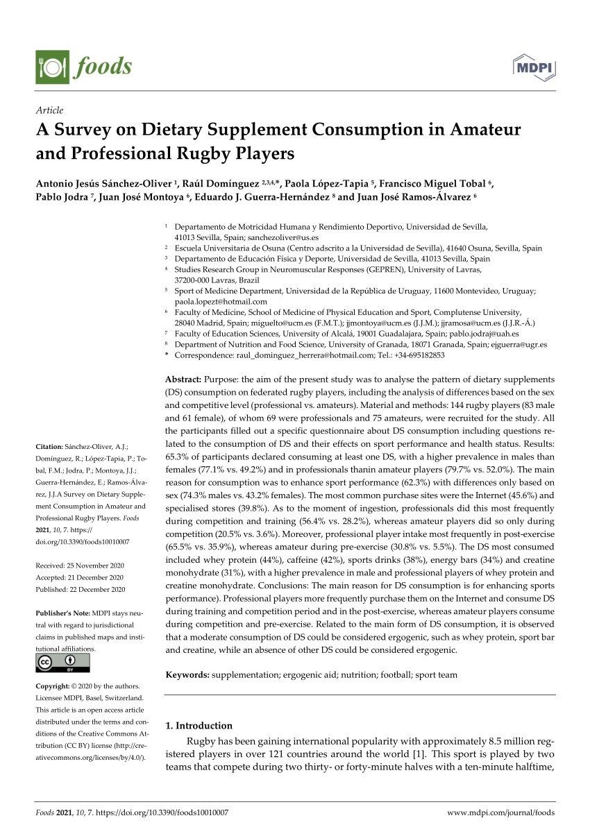 PDF) A Survey on Dietary Supplement Consumption in Amateur and Professional Rugby Players photo