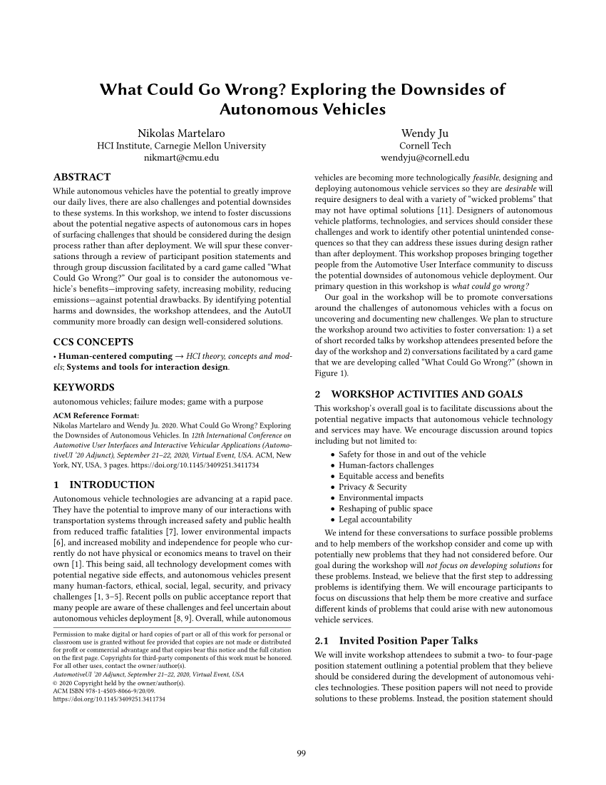 PDF) What Could Go Wrong? Exploring the Downsides of Autonomous Vehicles