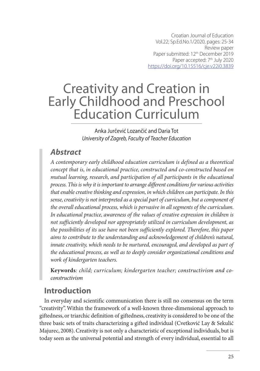 creativity in early childhood education pdf