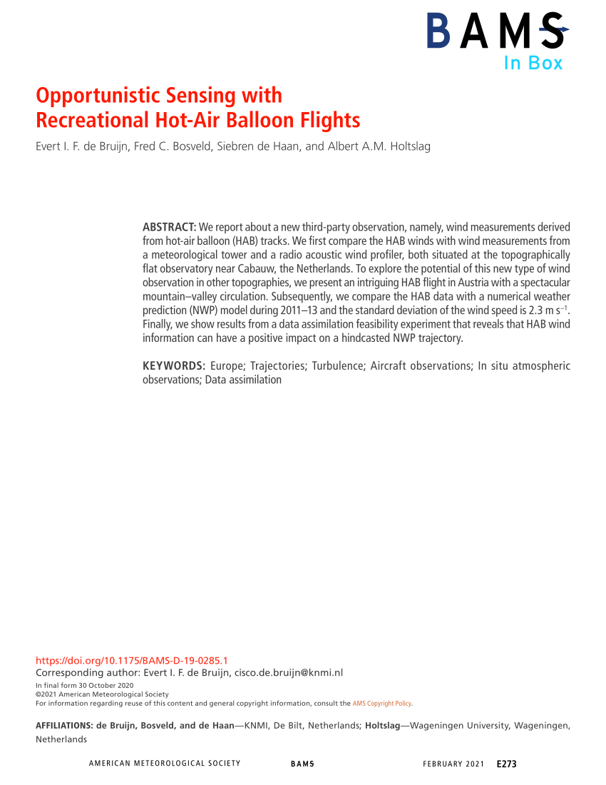 PDF Opportunistic Sensing with Recreational Hot Air Balloon Flights