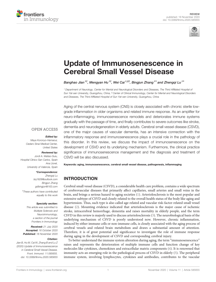 PDF Update of Immunosenescence in Cerebral Small Vessel Disease 