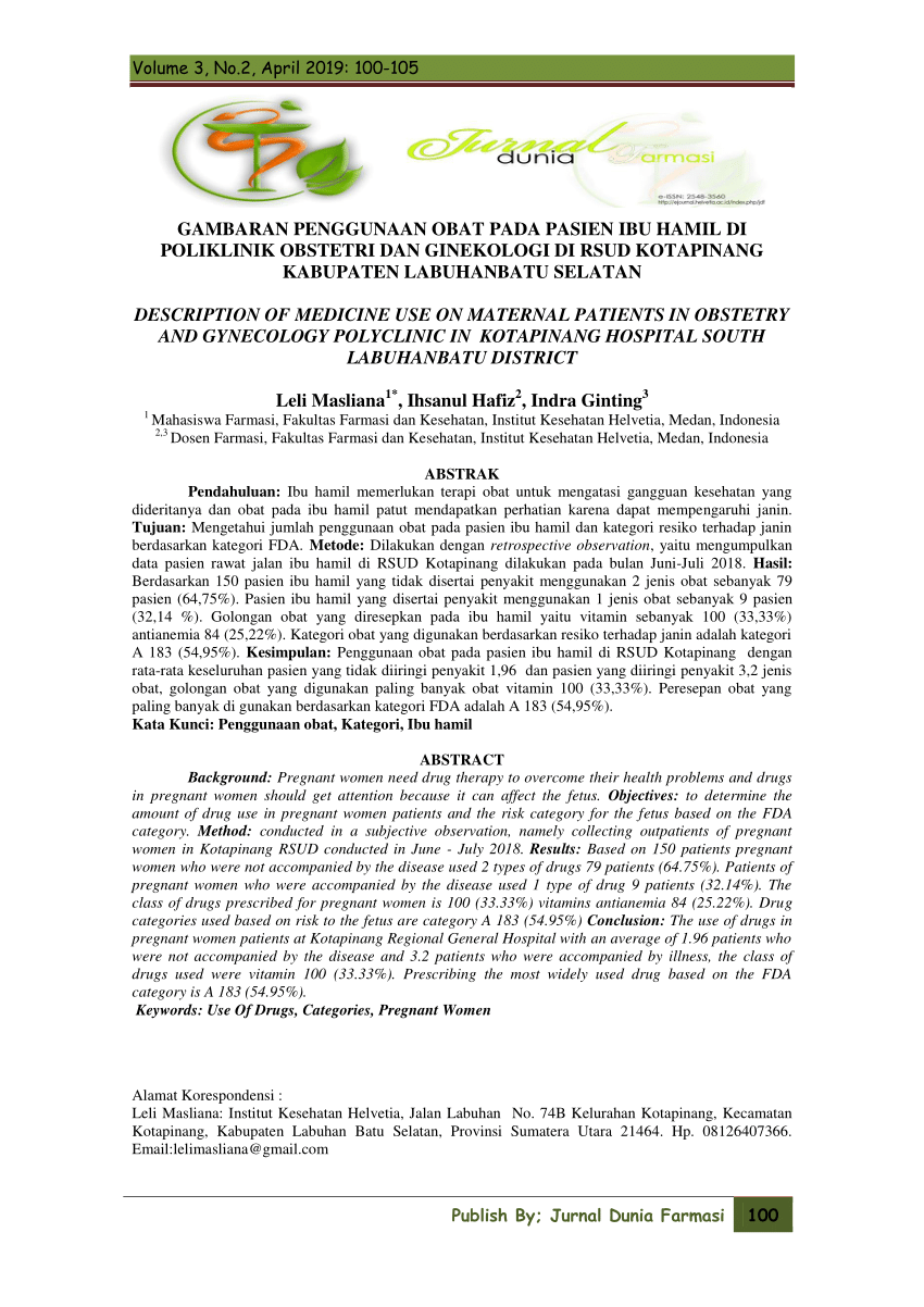 (PDF) Gambaran Penggunaan Obat Pada Pasien Ibu Hamil di Poliklinik