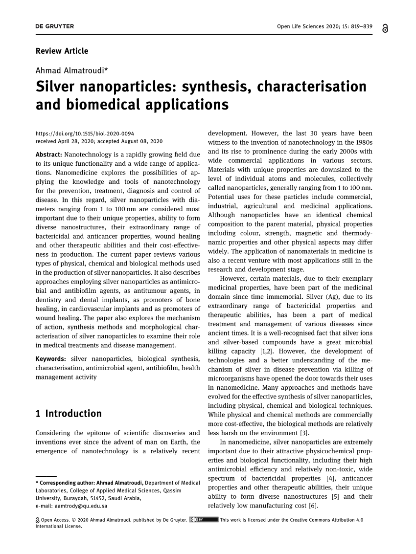(PDF) Silver nanoparticles: synthesis, characterisation and 