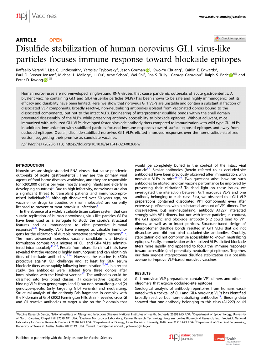 PDF) Disulfide stabilization of human norovirus GI.1 virus-like ...