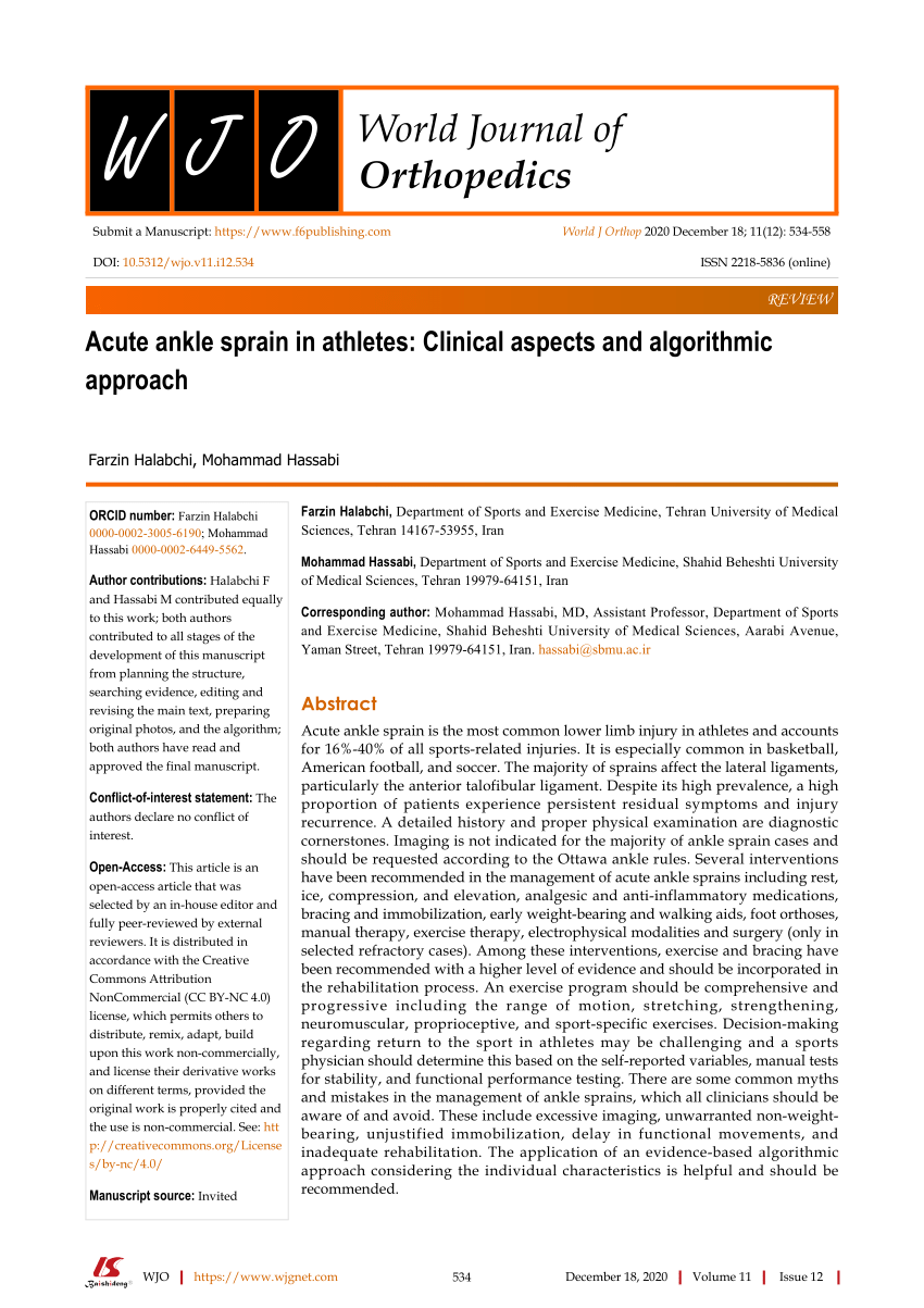 Acute ankle sprain in athletes: Clinical aspects and algorithmic approach