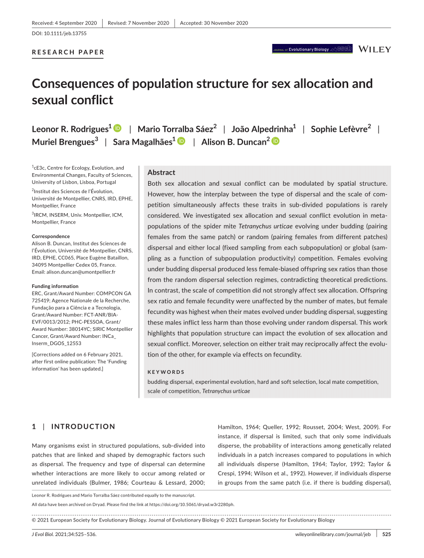 PDF) Consequences of population structure for sex allocation and sexual  conflict