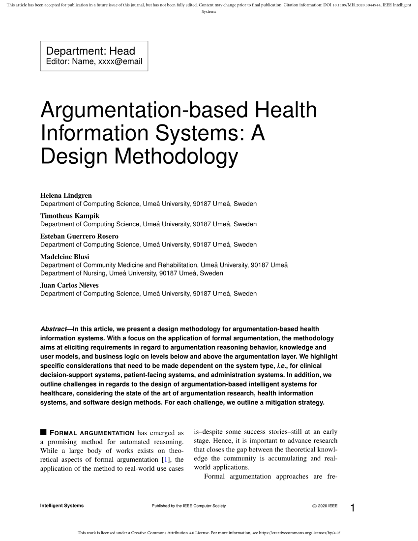 Pdf Argumentation Based Health Information Systems A Design Methodology