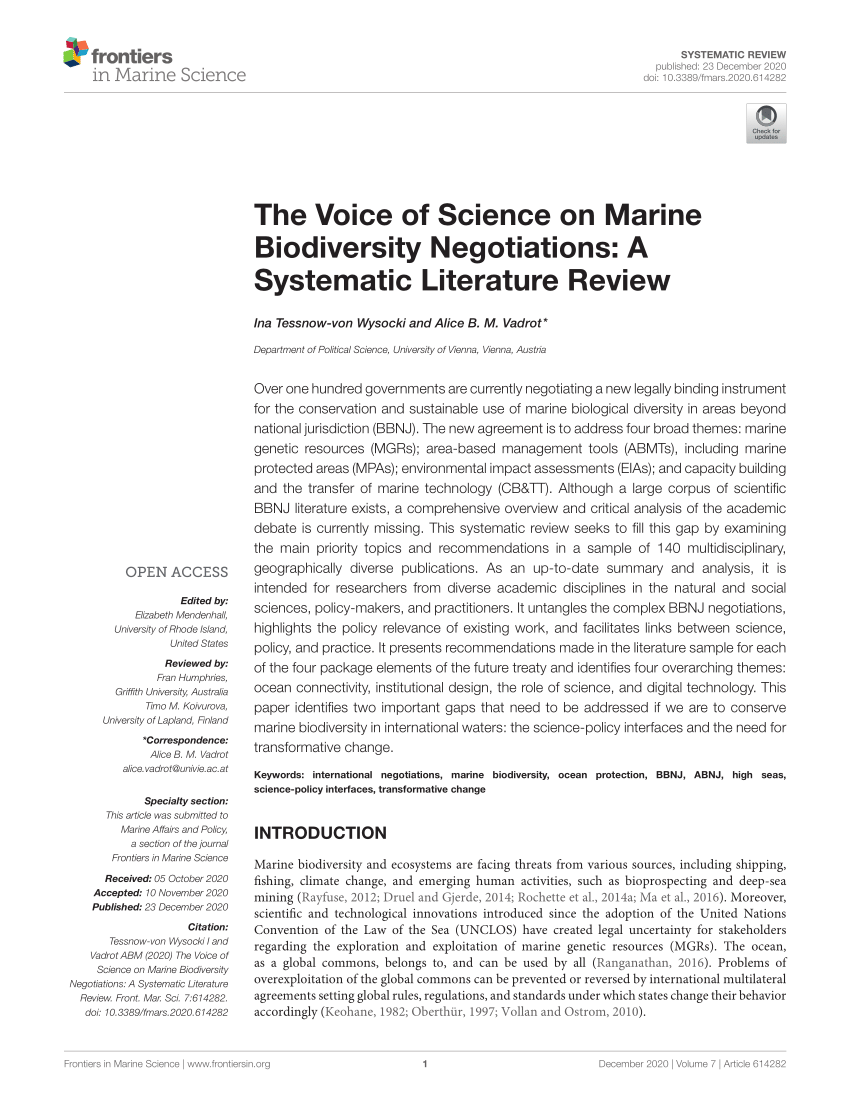 Pdf The Voice Of Science On Marine Biodiversity Negotiations A Systematic Literature Review