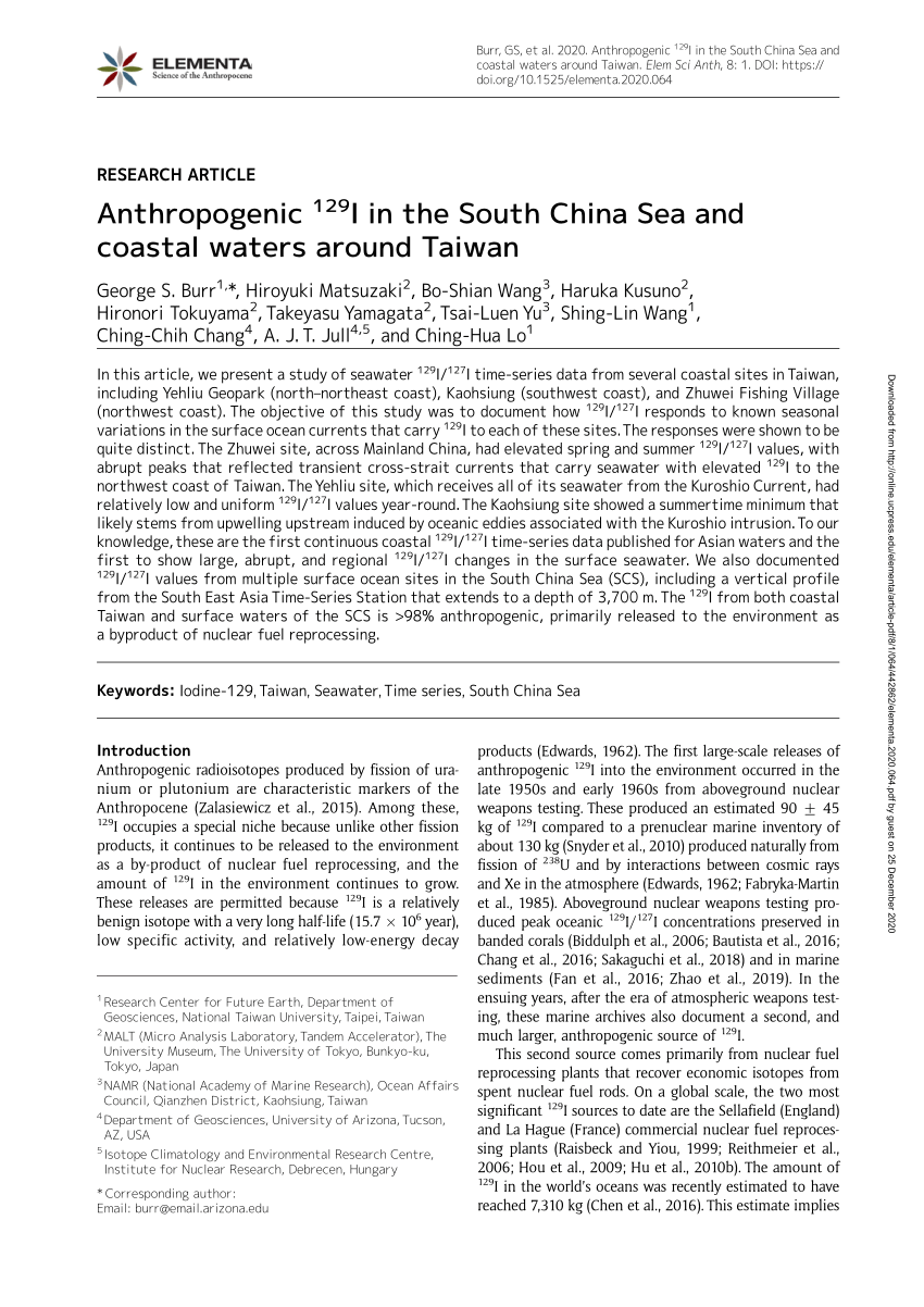 PDF) Anthropogenic 129I in the South China Sea and coastal waters 