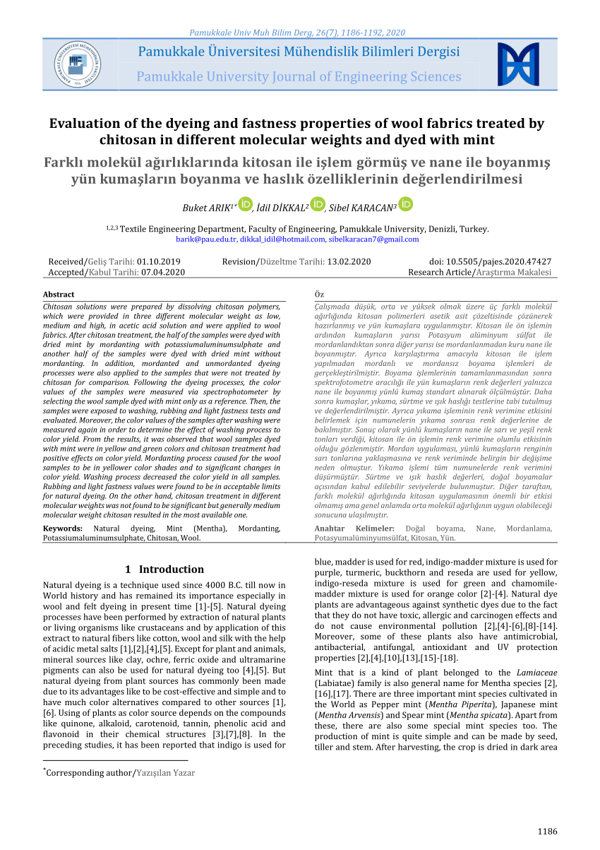 Pdf Evaluation Of The Dyeing And Fastness Properties Of Wool Fabrics Treated By Chitosan In 6014