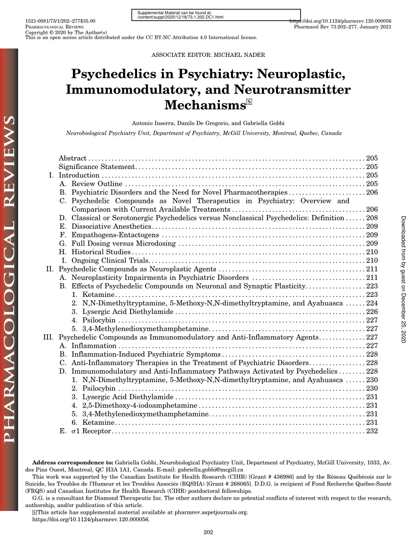 PDF) Psychedelics in Psychiatry: Neuroplastic, Immunomodulatory 
