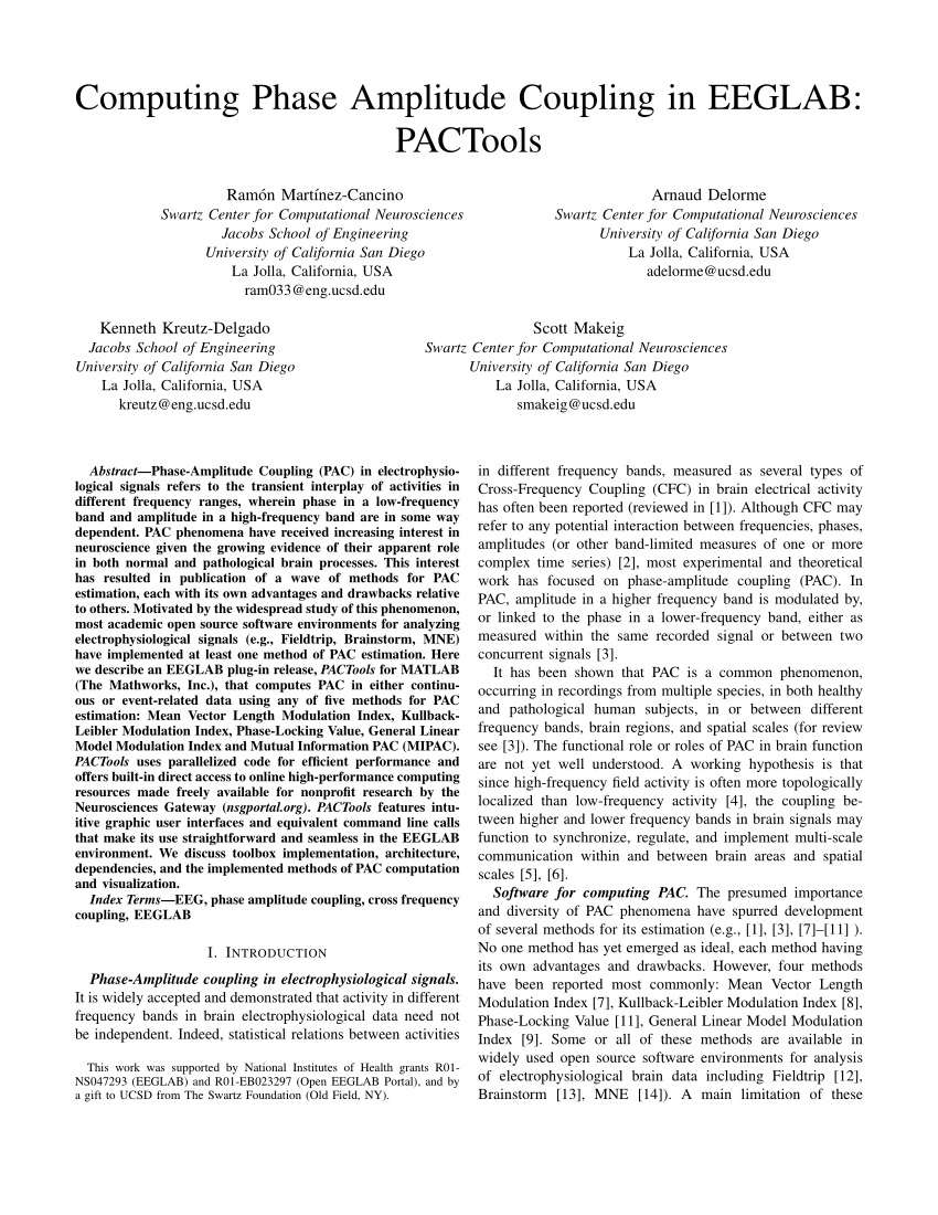 PDF Computing Phase Amplitude Coupling in EEGLAB PACTools