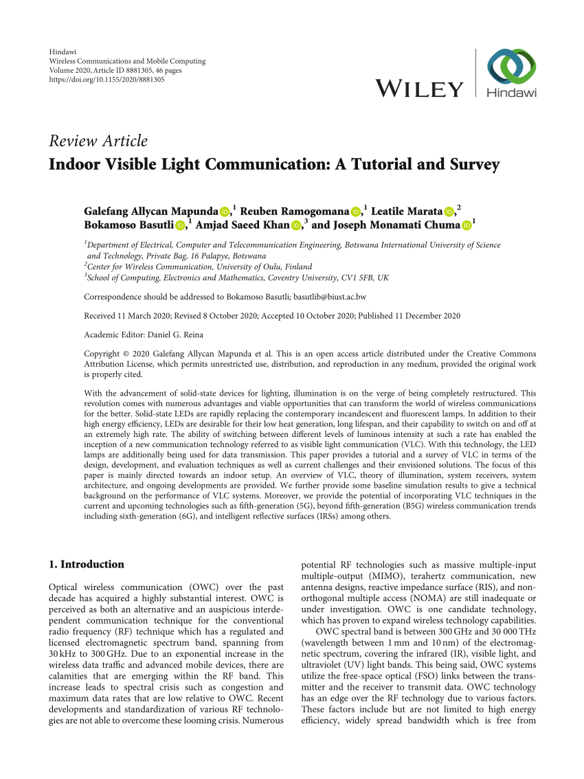 research paper of visible light communication