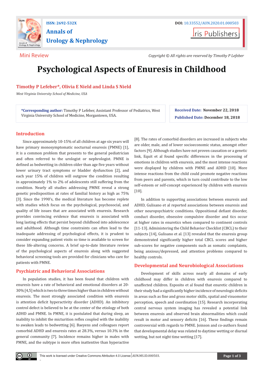 PDF Psychological Aspects of Enuresis in Childhood