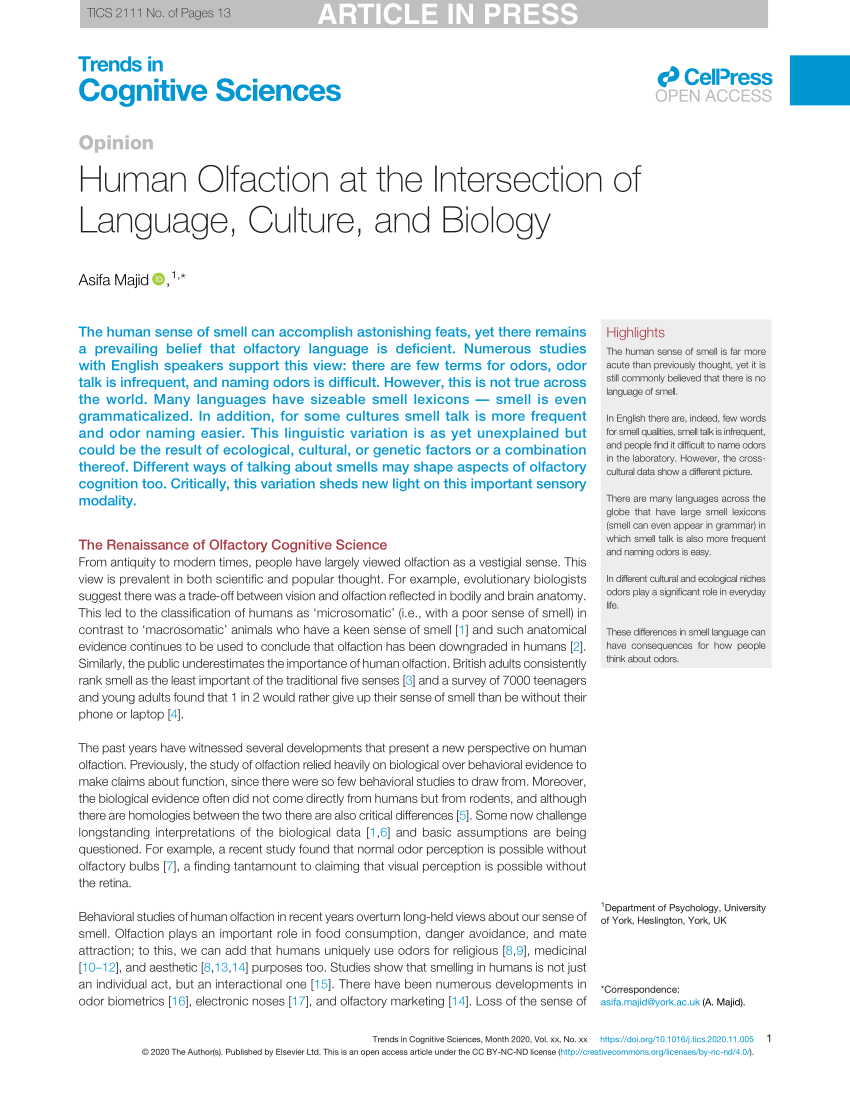 PDF) Human Olfaction at Intersection of Culture, and Biology