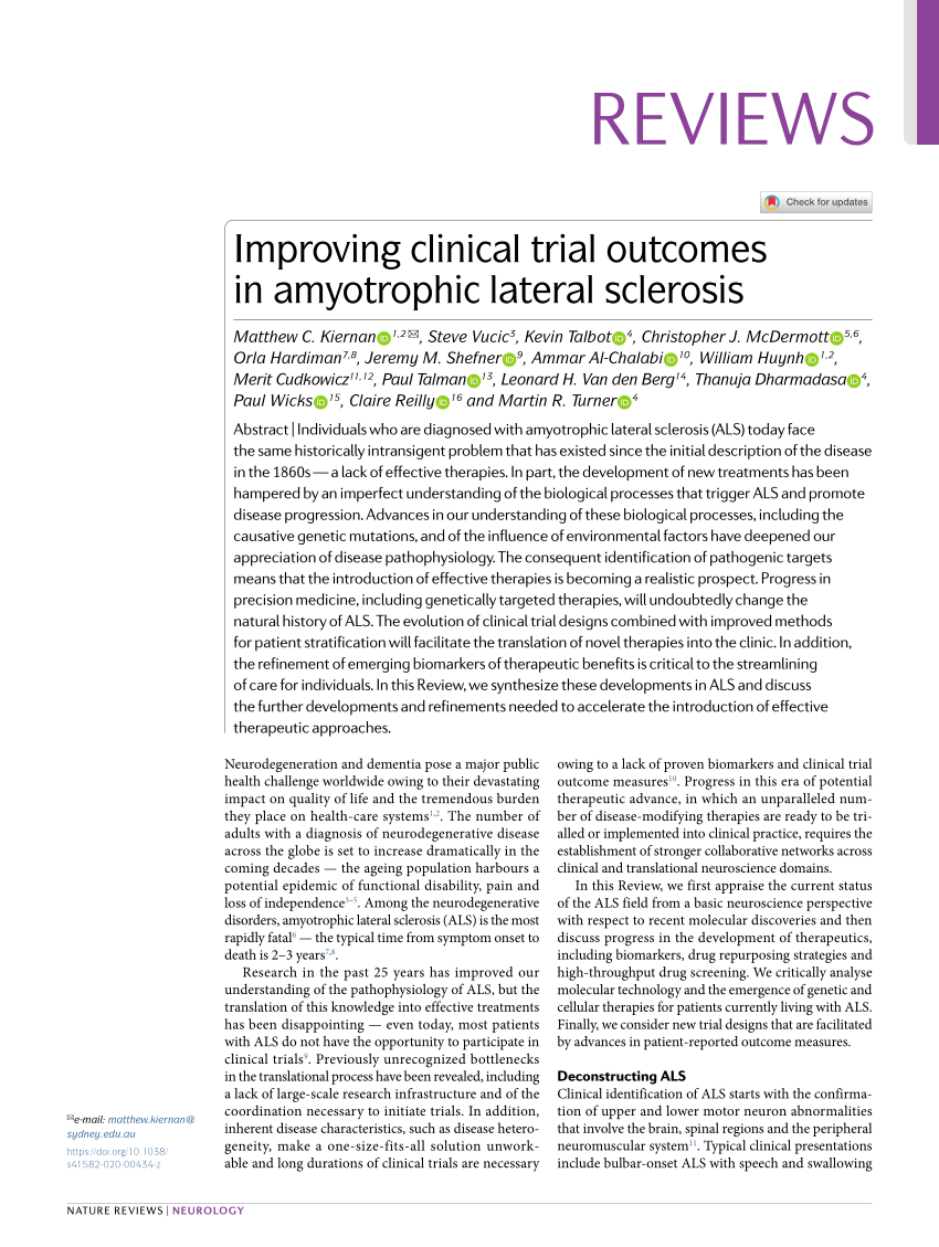 PDF) Improving clinical trial outcomes in amyotrophic lateral