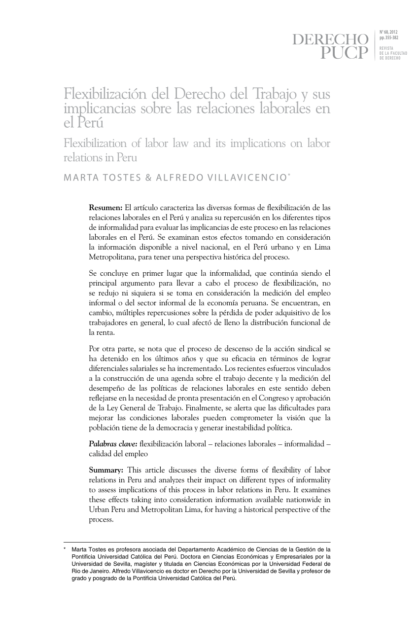 Pdf Flexibilización Del Derecho Del Trabajo Y Sus Implicancias Sobre Las Relaciones Laborales 2274