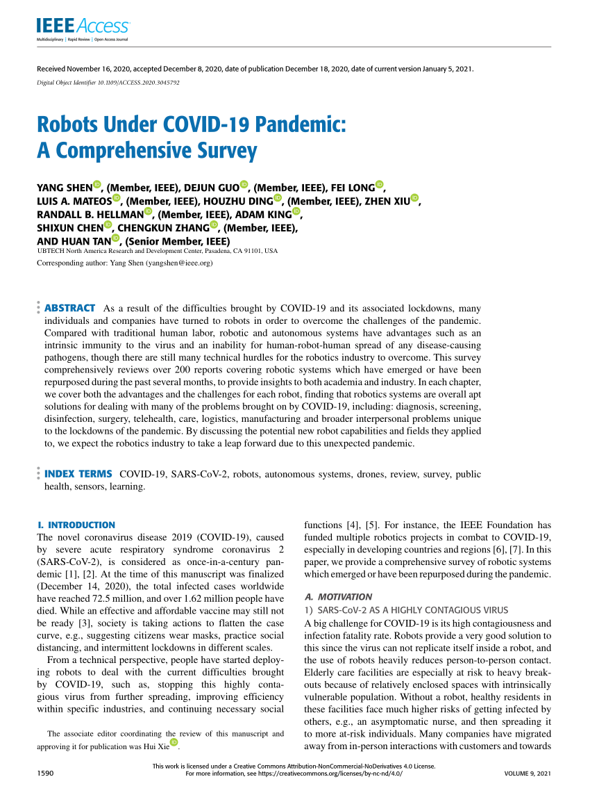 PDF) Robots under COVID-19 Pandemic: A Comprehensive Survey