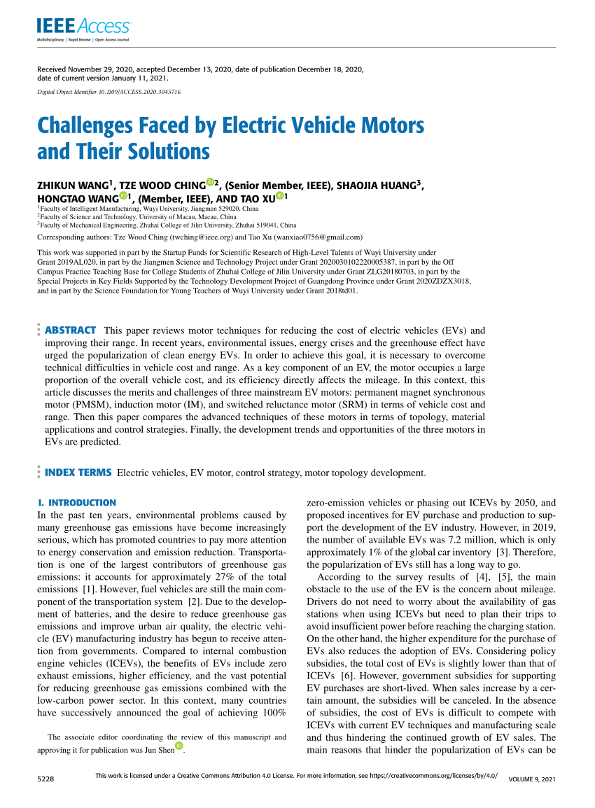 PDF) Challenges Faced by Electric Vehicle Motors and Their Solutions