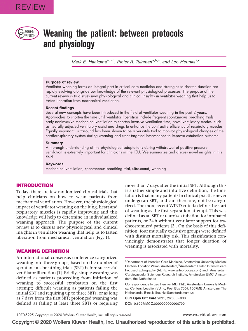 PDF) Weaning the patient: Between protocols and physiology