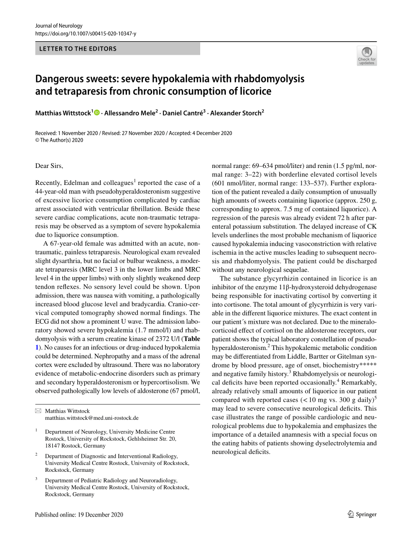 (PDF) Dangerous sweets severe hypokalemia with rhabdomyolysis and