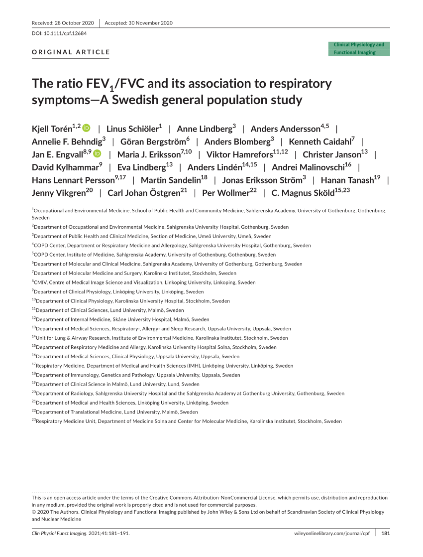 PDF) The ratio FEV 1 /FVC and its association to respiratory symptoms—A Swedish general population study
