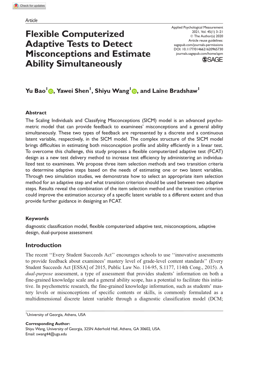 PDF Flexible Computerized Adaptive Tests to Detect Misconceptions