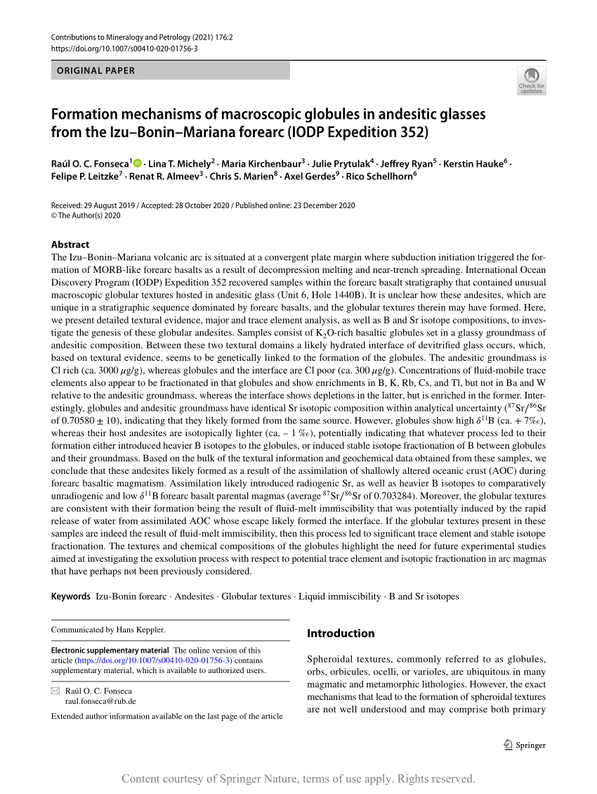 Pdf Formation Mechanisms Of Macroscopic Globules In Andesitic Glasses From The Izu Bonin Mariana Forearc Iodp Expedition 352 Nagel Was Bedeutet Das Alles