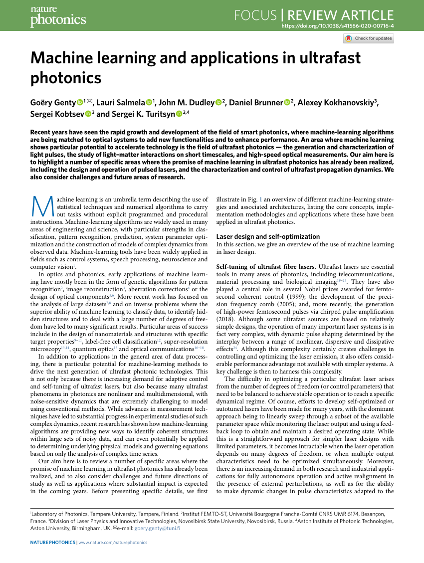 Harmoni Utålelig bjærgning PDF) Machine learning and applications in ultrafast photonics