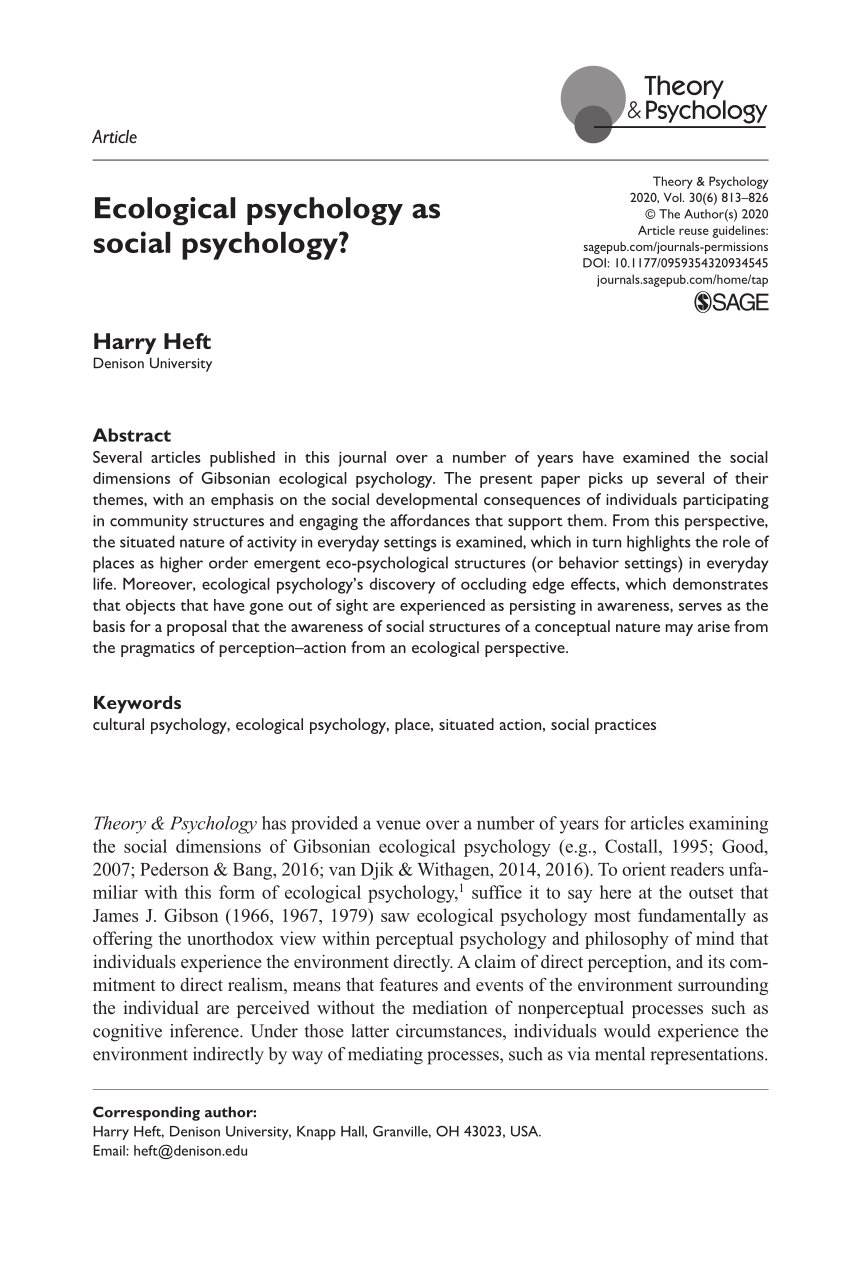 current research in ecological & social psychology