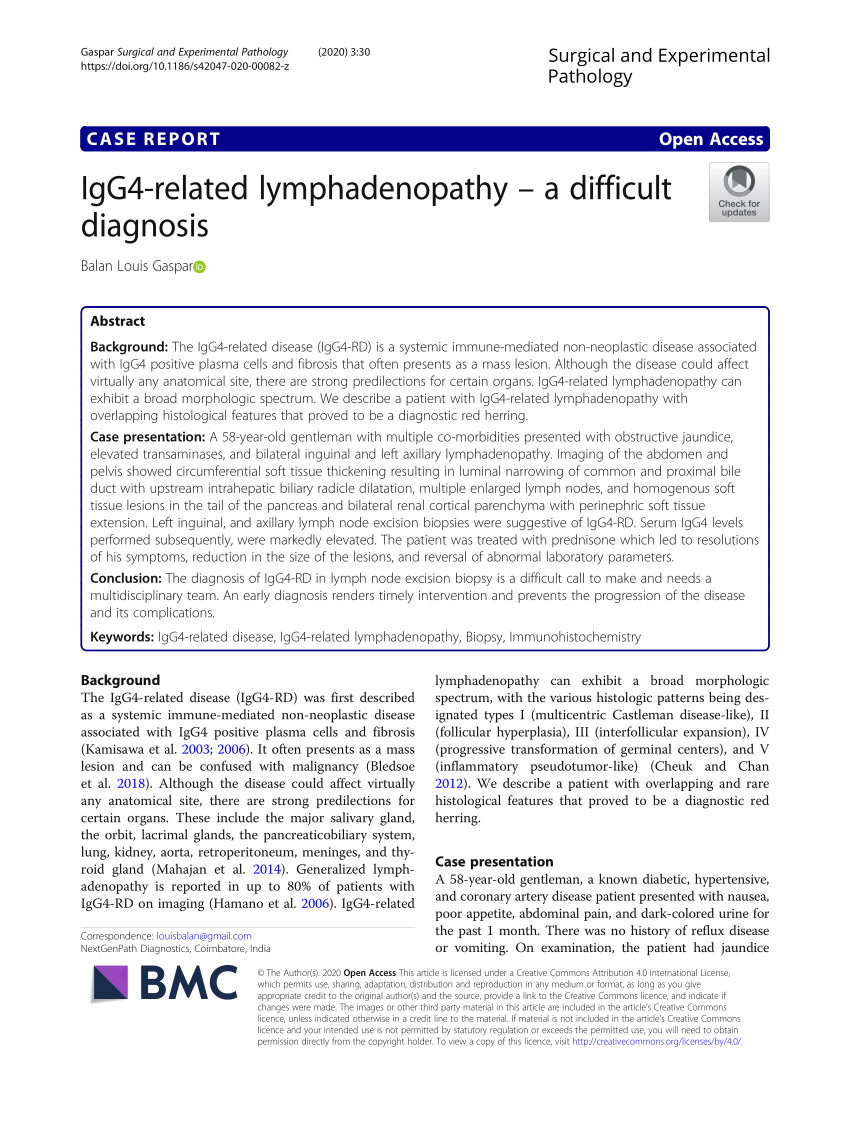 Pdf Igg4 Related Lymphadenopathy A Difficult Diagnosis