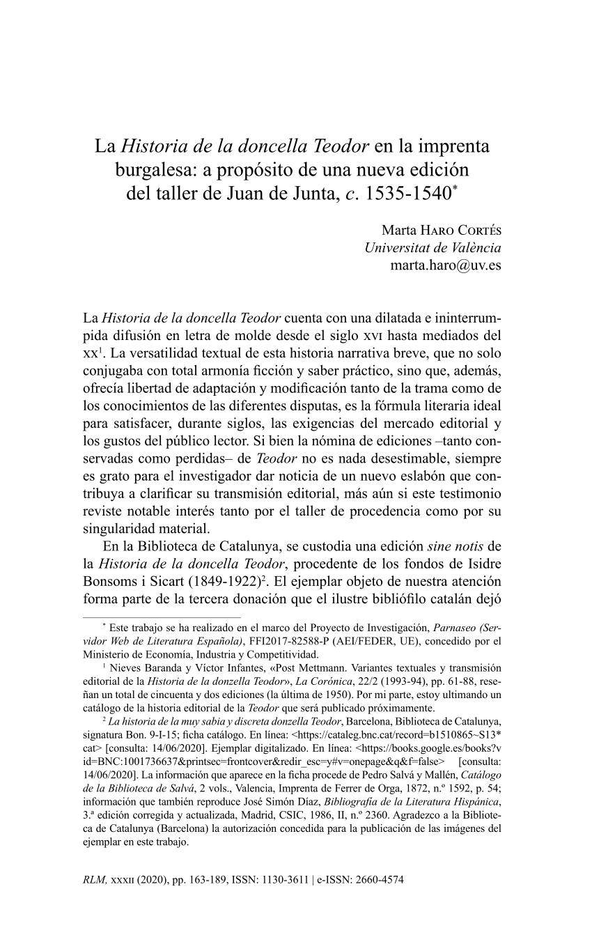 PDF) La Historia de la doncella Teodor en la imprenta burgalesa