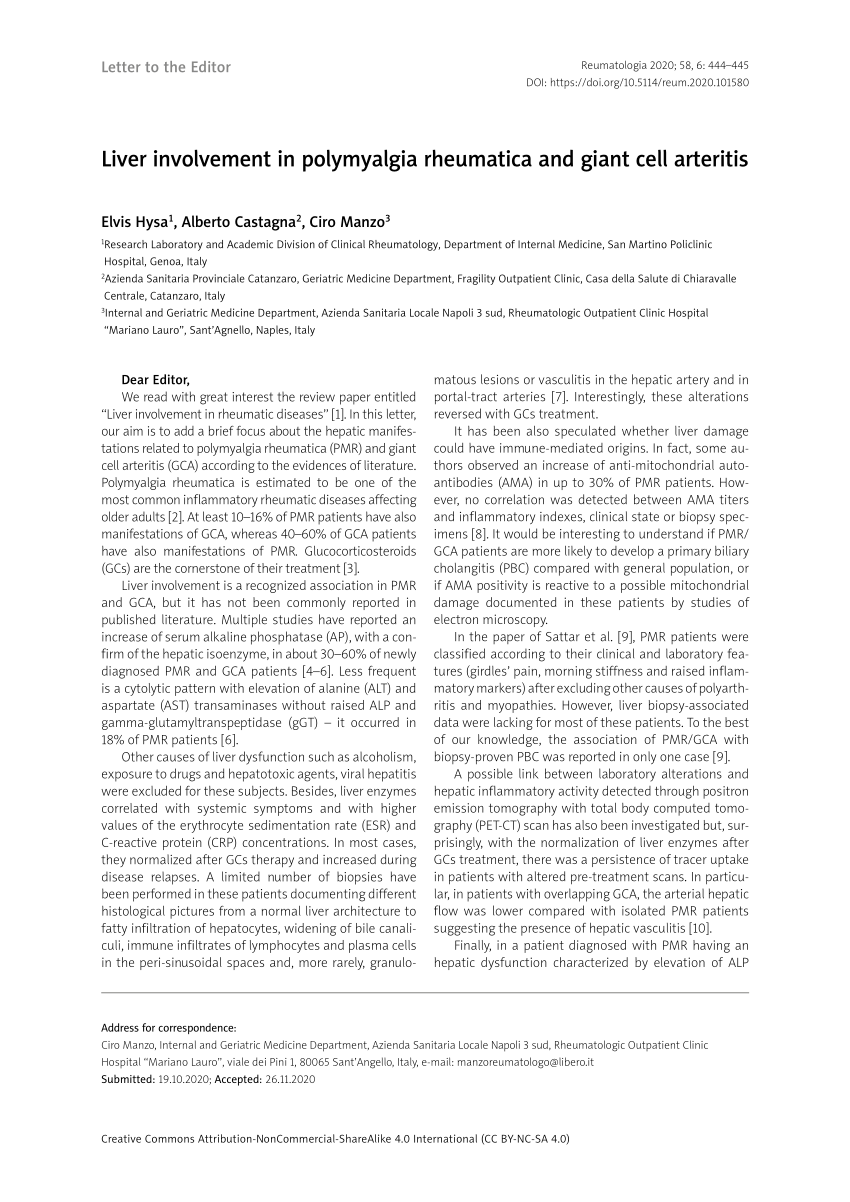 PDF Liver involvement in polymyalgia rheumatica and giant cell