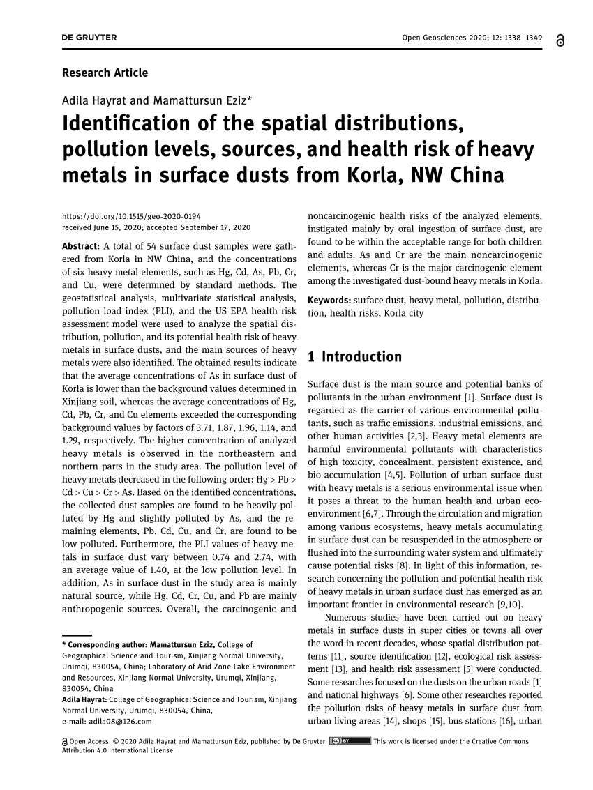 PDF) Identification of the spatial distributions, pollution levels 