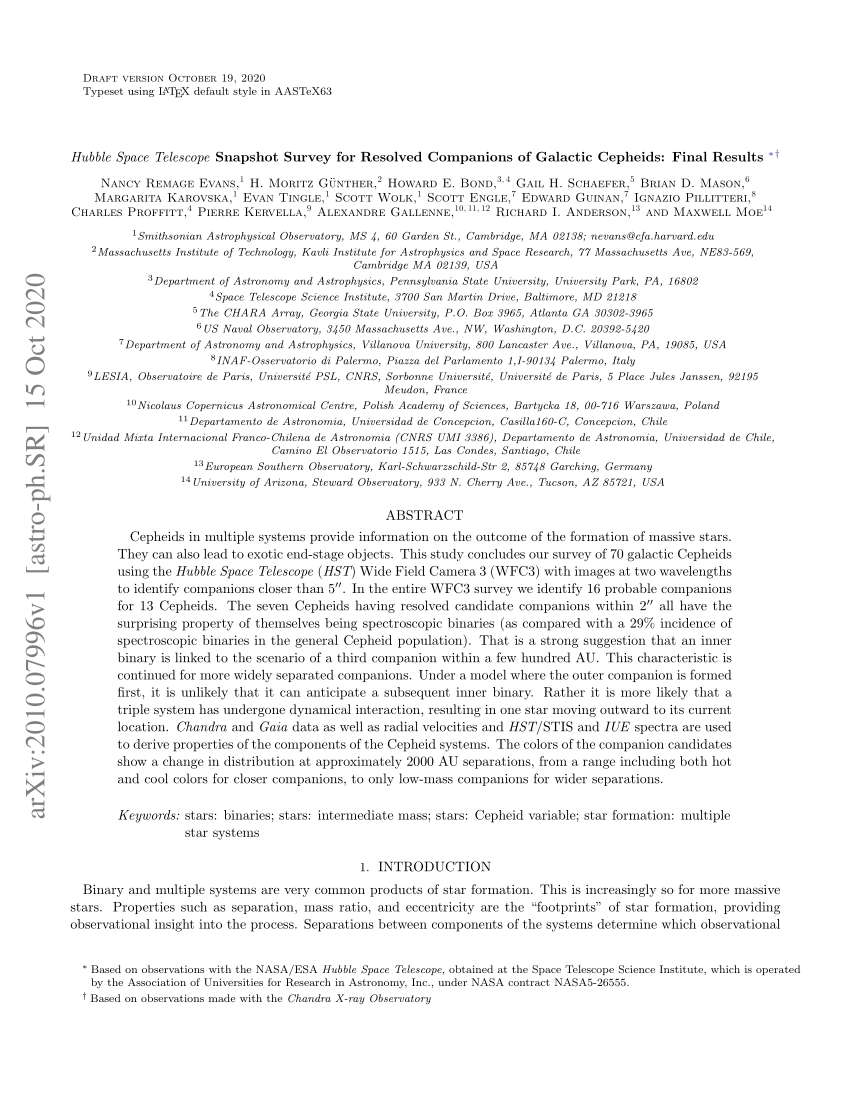 Pdf Hubble Space Telescope Snapshot Survey For Resolved Companions Of Galactic Cepheids Final Results